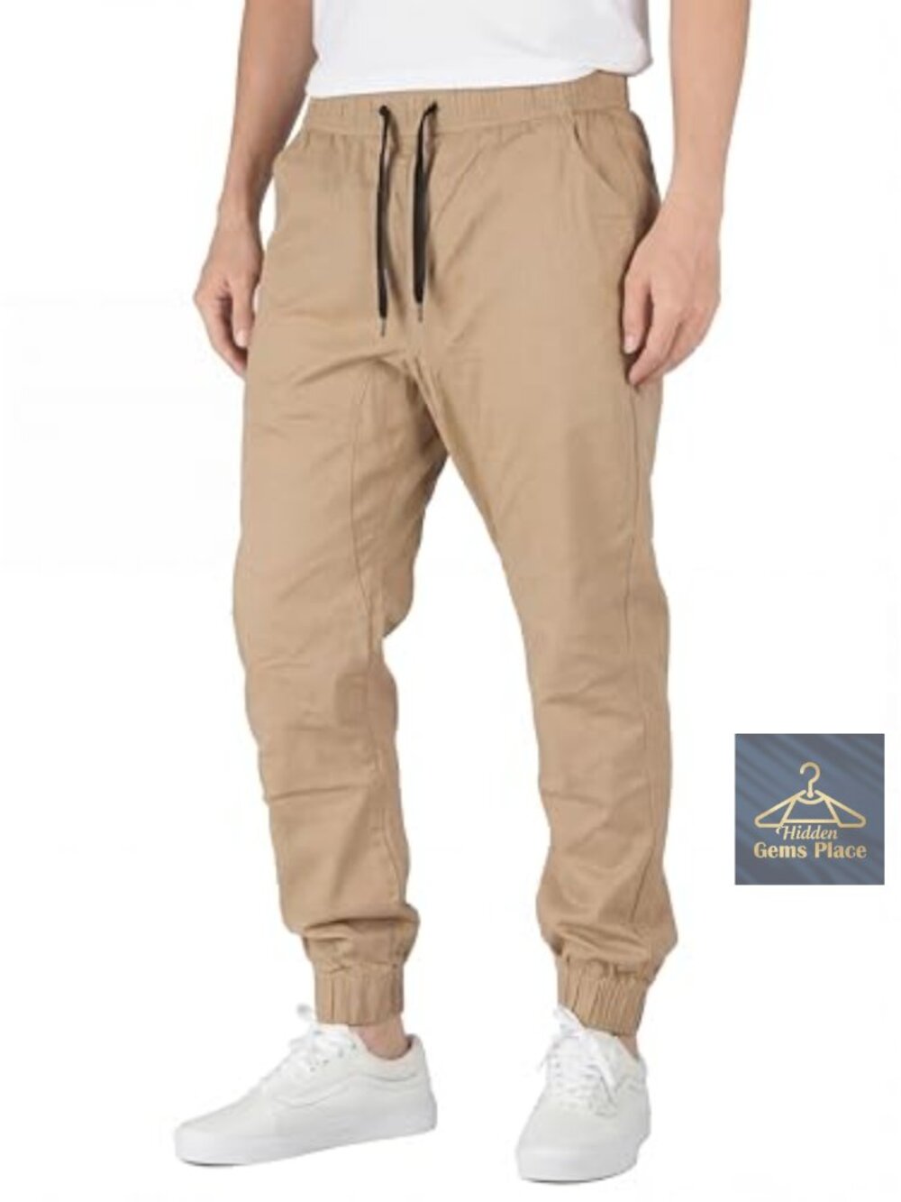Men's Stretch Cotton Slim Fit Tapered Joggers Drawstring Chino Pants